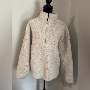 BDG Urban Outfitters Cream Sherpa Fleece Half Zip‎ Pullover Sweater Jacket  Med
